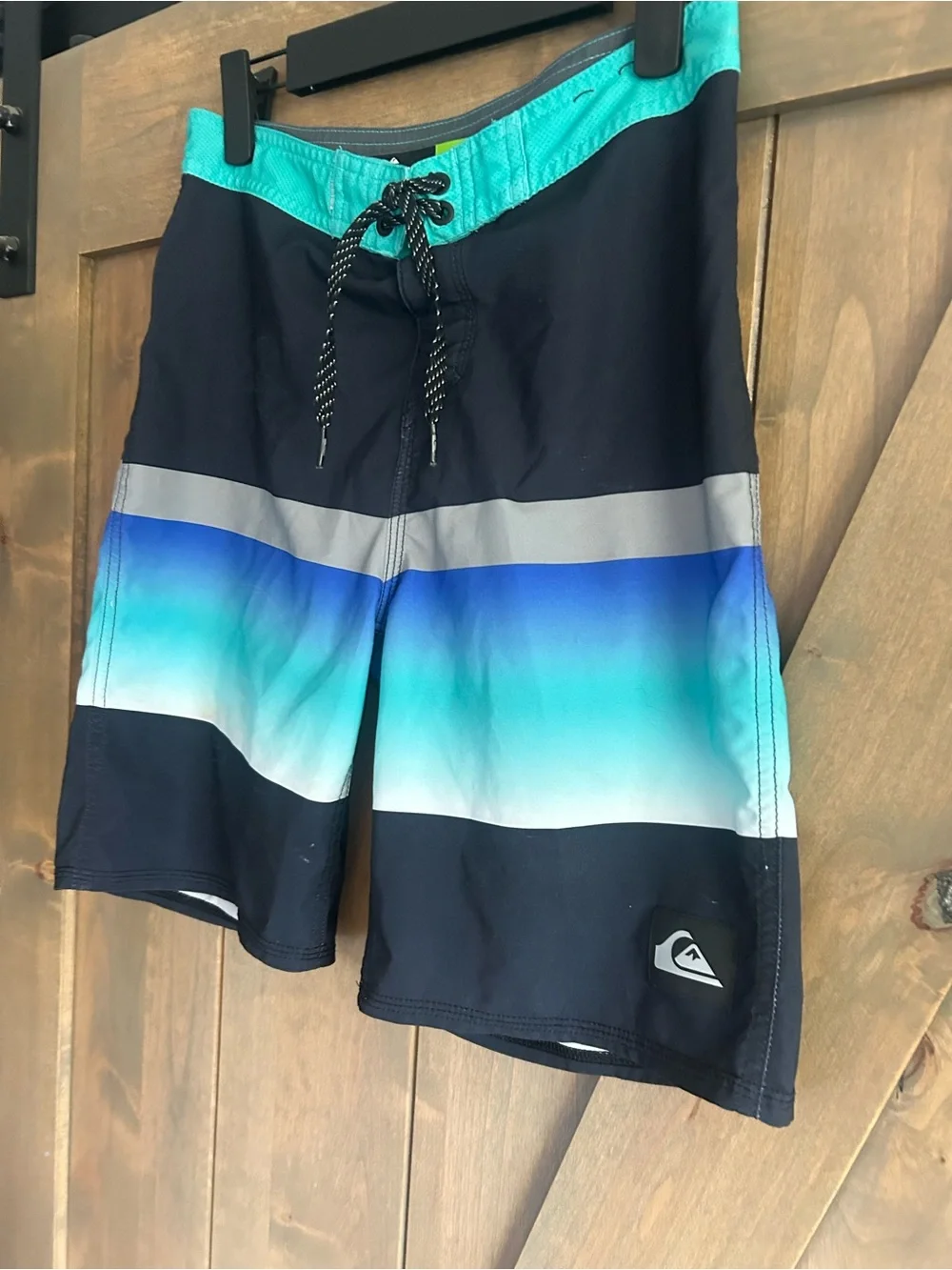 Quiksilver Black Swim Shorts with Teal & Blue Gradient Waistband